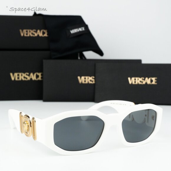 NEW Versace VE4361 401/87 Medusa Biggie White Grey Rectangle Unisex Sunglasses - Picture 1 of 16